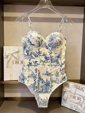 Dior Blue Toile de Jouy Bustier Swimsuit